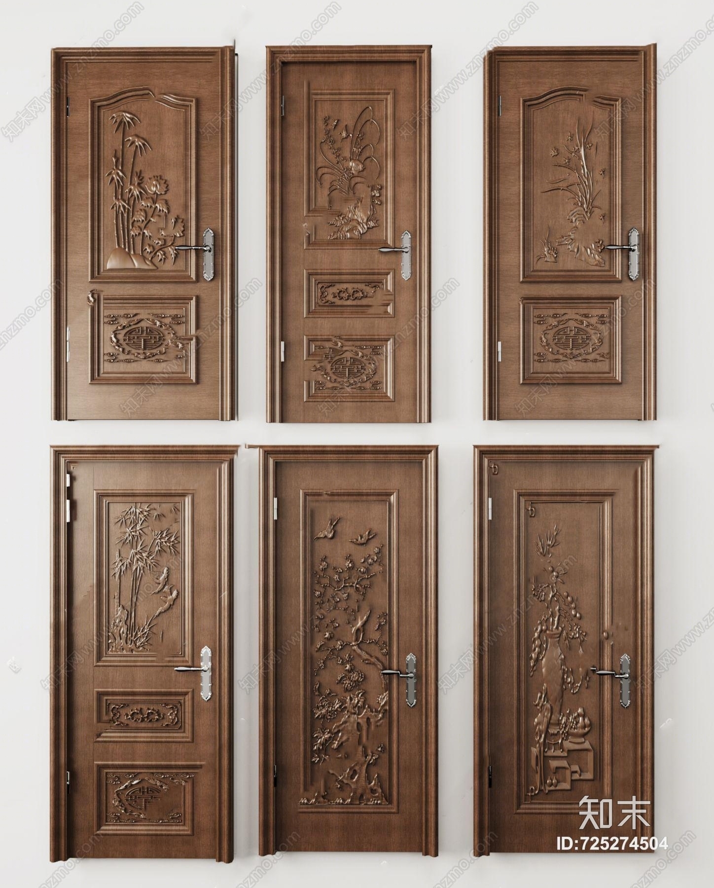 中式雕花实木门组合3D模型下载【ID:725274504】