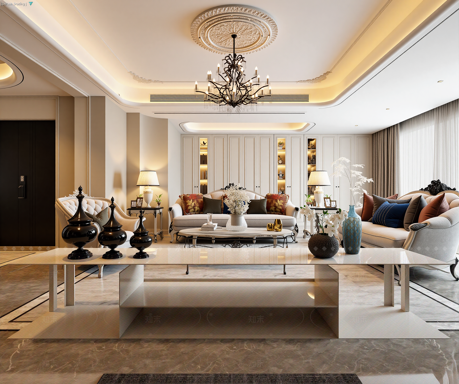 简欧别墅客厅3D模型下载【ID:1214934911】