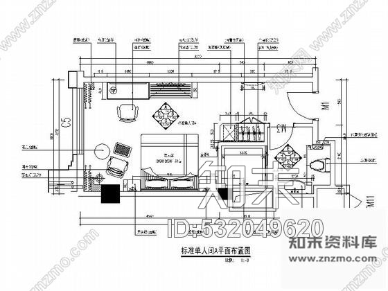 施工图酒店A型标准单人间室内施工图施工图下载【ID:532049620】