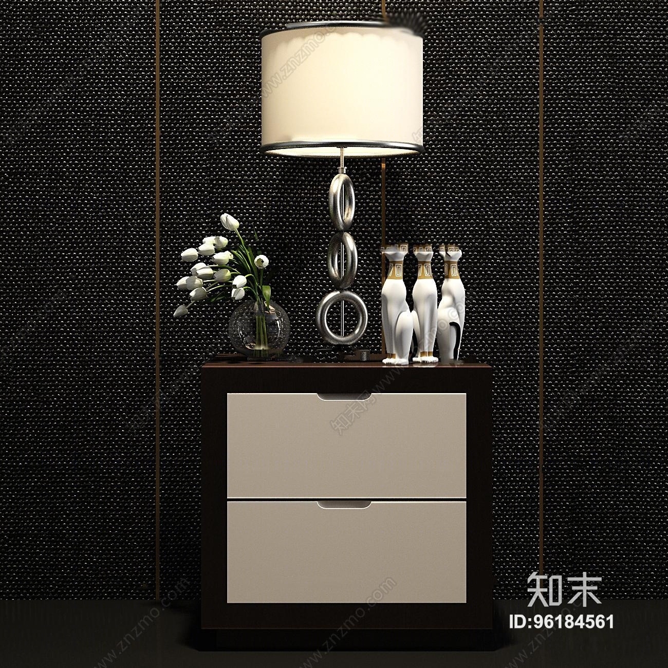 现代床头柜台灯组合3D模型下载【ID:96184561】