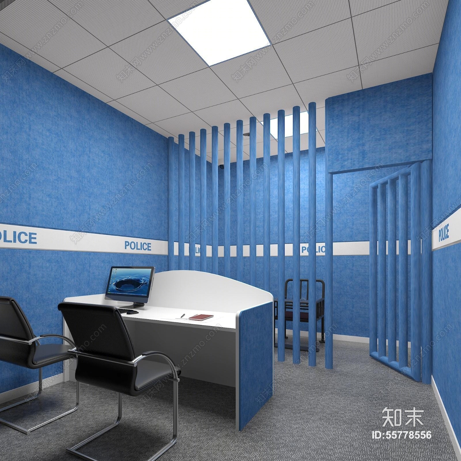 公安局审讯室询问室审讯桌椅3D模型下载【ID:55778556】