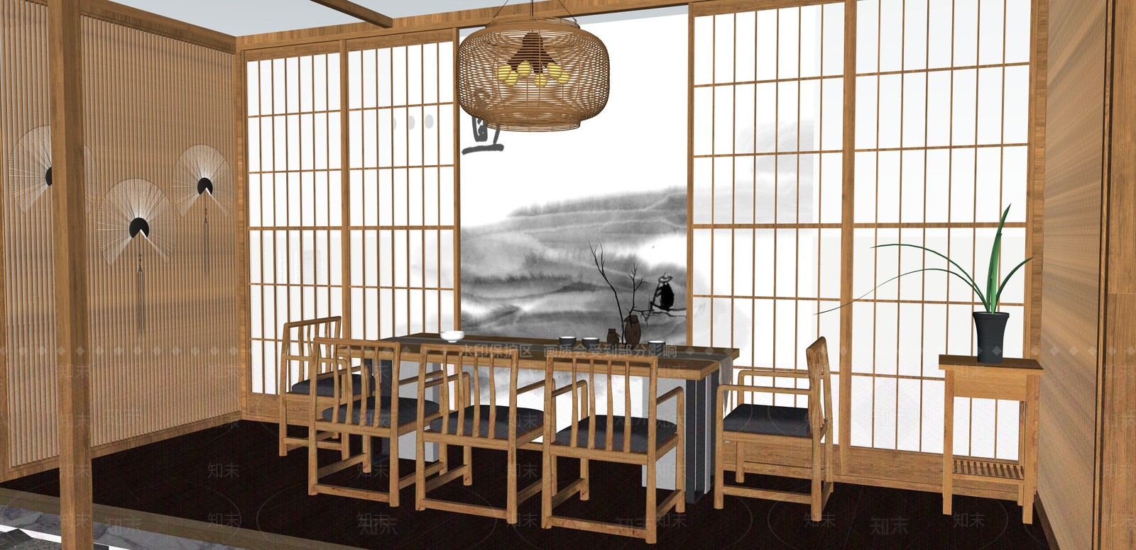 新中式茶室SU模型下载【ID:1215212772】