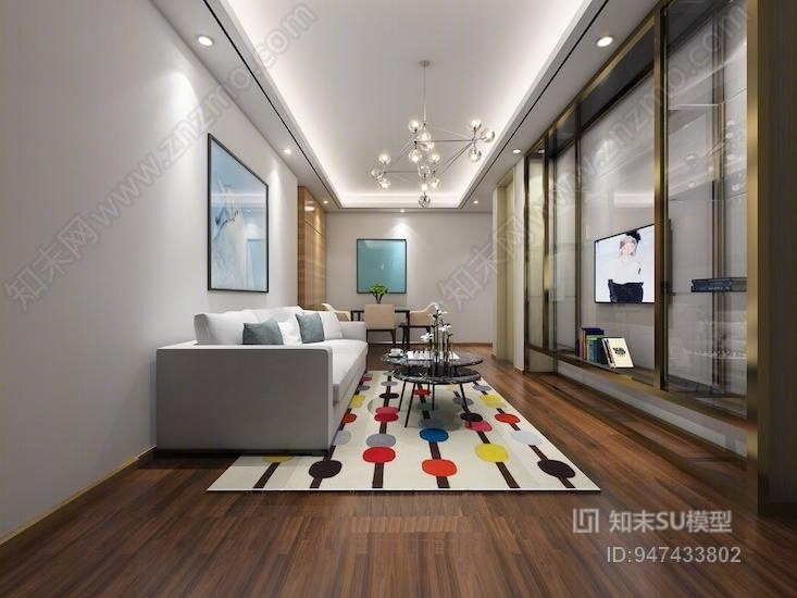 现代客厅餐厅SU模型下载【ID:947433802】