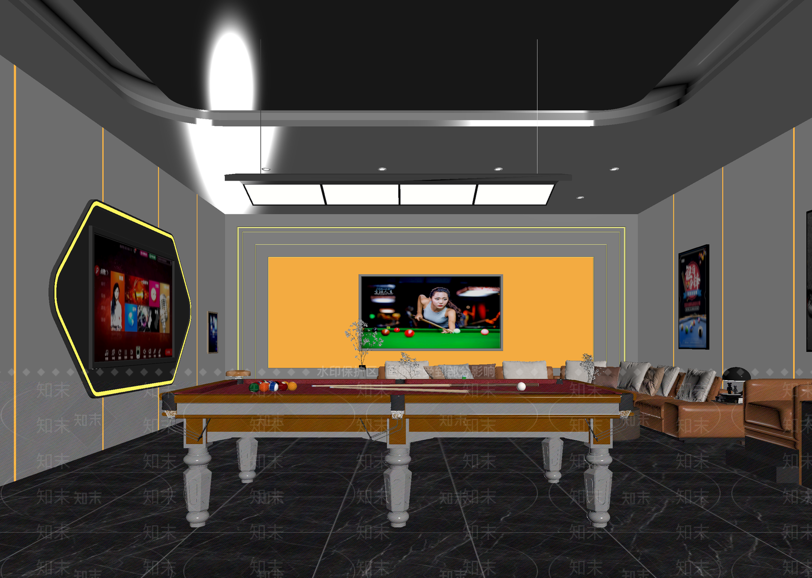 现代台球室3D模型下载【ID:1215185961】