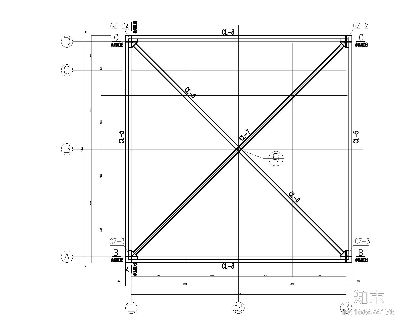 某公园小型钢结构框架施工图（CAD）施工图下载【ID:166474176】