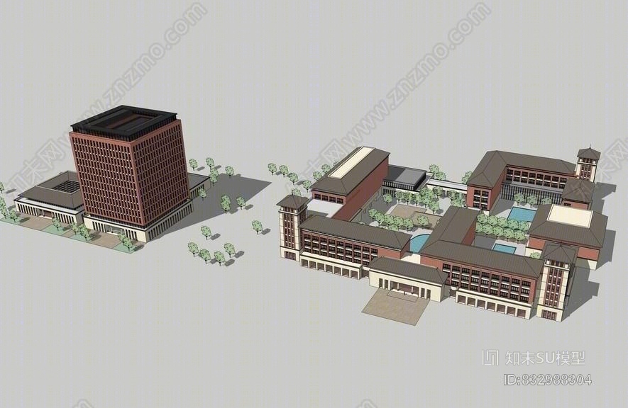 学院办公楼SU模型下载【ID:832988304】