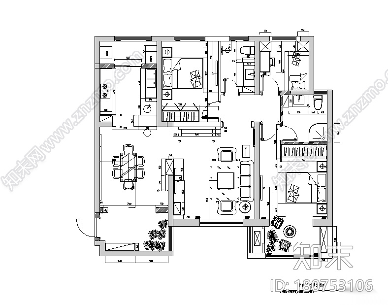 [湖北]咸阳清渭公馆B户型样板房设计施工图（附效果图）cad施工图下载【ID:180753106】