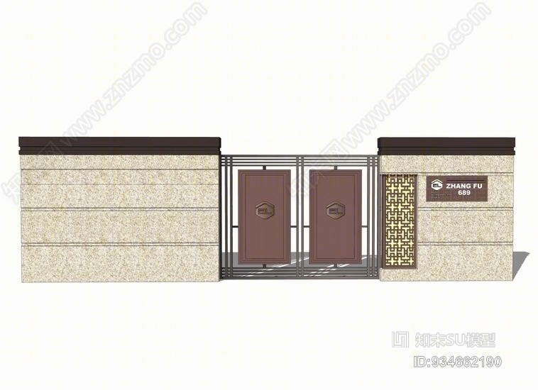 铁艺院门围墙SU模型下载【ID:934662190】
