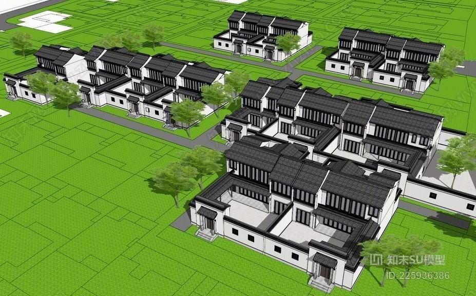 绿城安吉桃花源+中式别墅SU模型下载【ID:225936386】