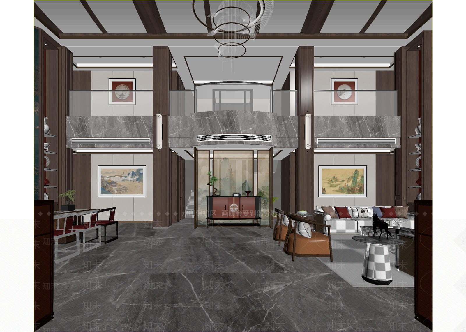 新中式民宿大厅3D模型下载【ID:1215126072】