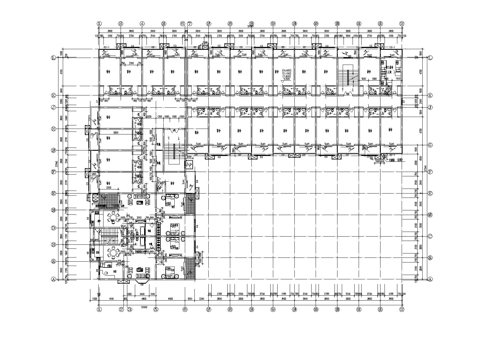 L型多层混居宿舍建筑施工图cad施工图下载【ID:164871175】