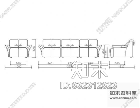 图块/节点沙发及尺寸图块集cad施工图下载【ID:832312823】