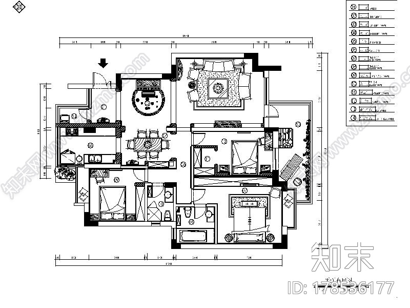 [北京]地中海风格中档小区3居室室内设计施工图施工图下载【ID:178536177】