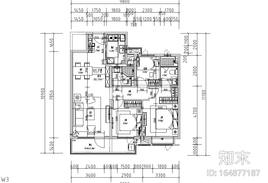 2019年融创标准化户型图设计施工图下载【ID:164877187】