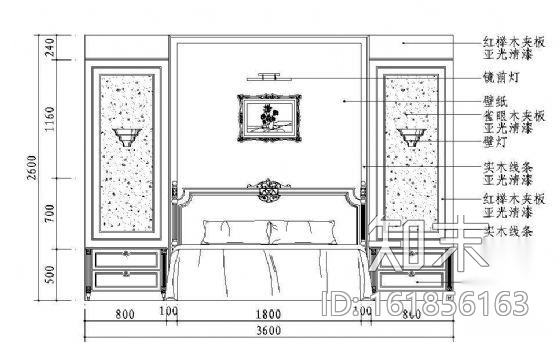 卧室墙面立面图cad施工图下载【ID:161856163】