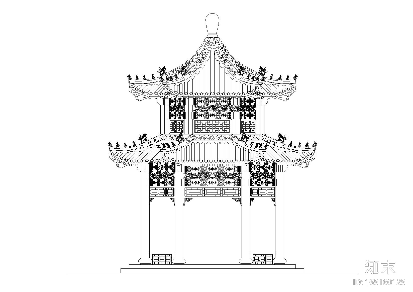 重檐六角亭CAD图纸施工图下载【ID:165160125】