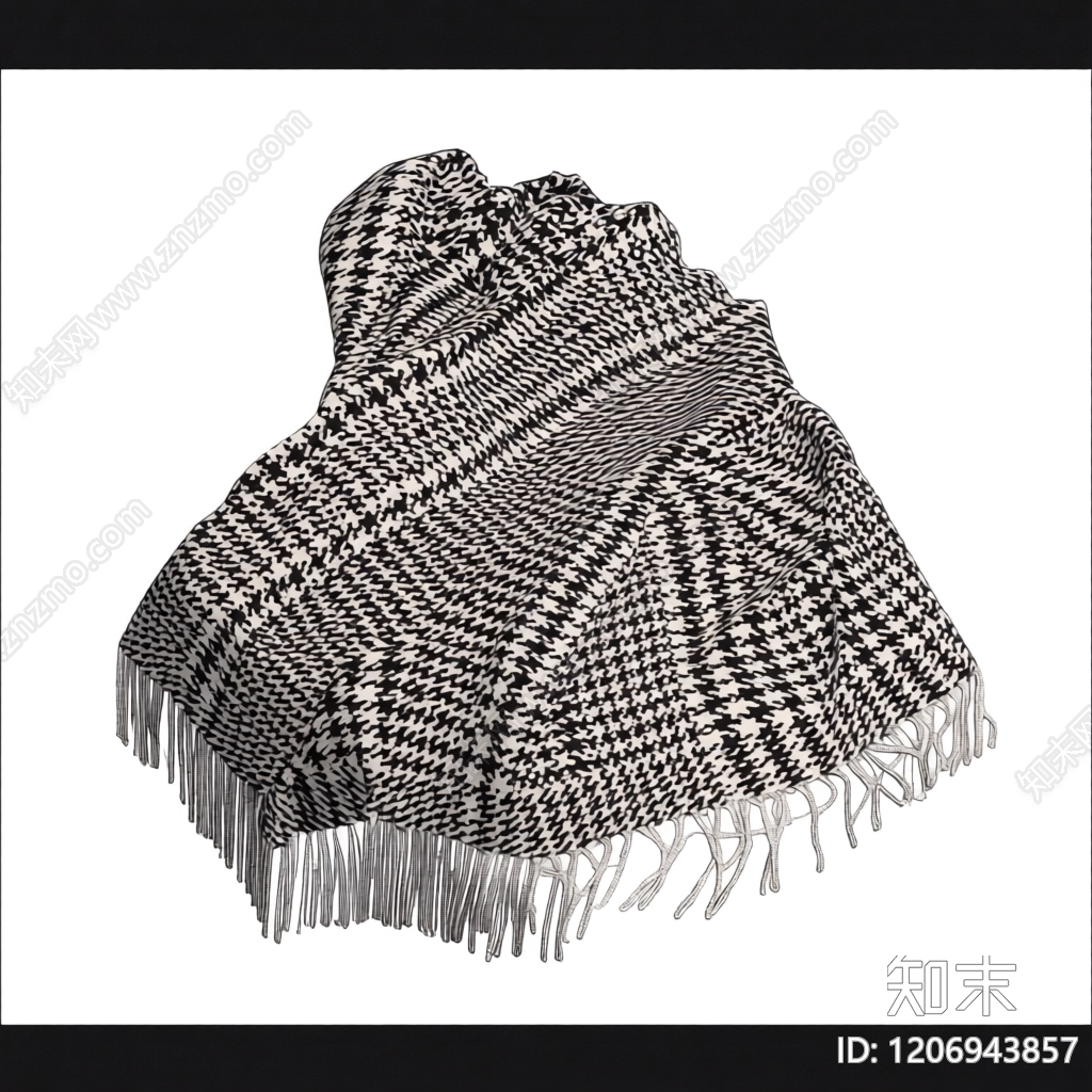 黑白格纹流苏毯3D模型下载【ID:1206943857】