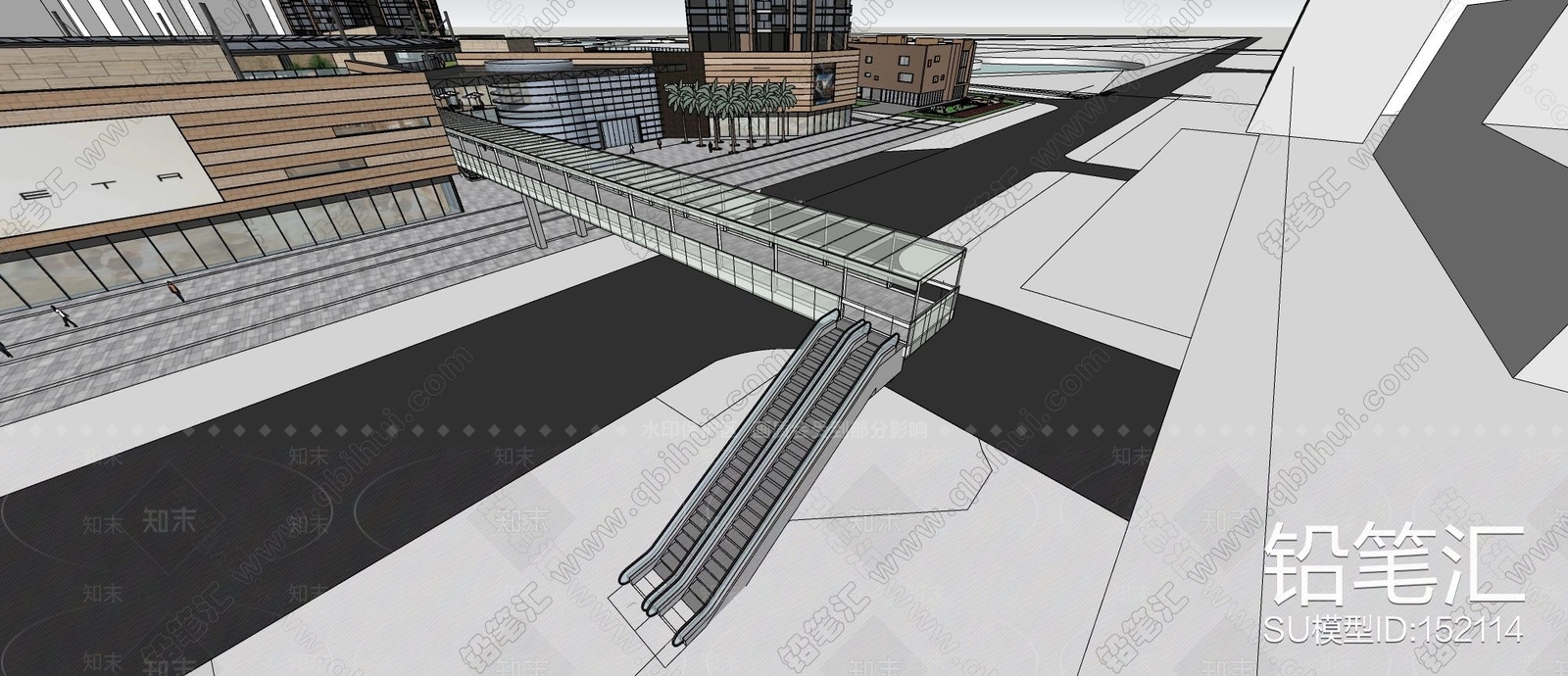 现代人行天桥+自动扶梯SU模型下载【ID:180393250】