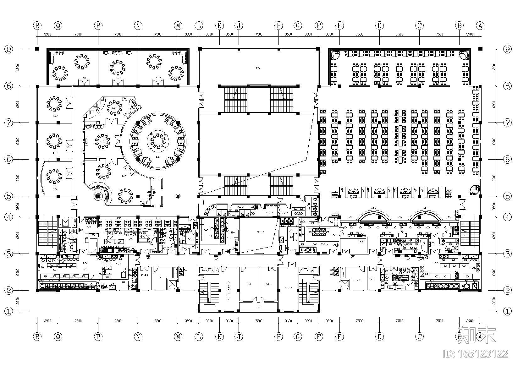 ​[上海]上海外国语大学学生餐厅室内施工图cad施工图下载【ID:165123122】