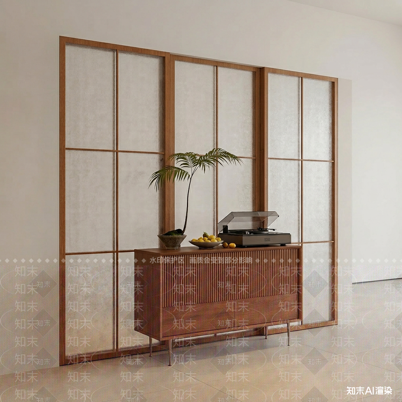 玻璃木框隔断餐边柜3D模型下载【ID:1227381820】