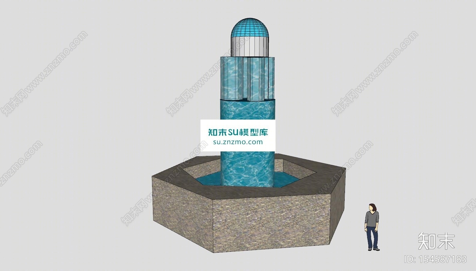 简易六角喷泉建筑SU模型下载【ID:154587183】