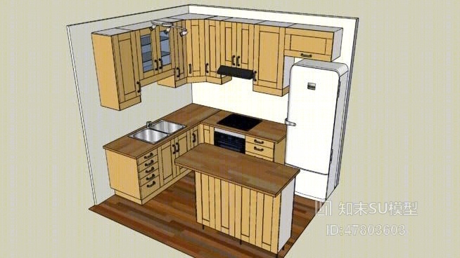 家居封闭厨房SU模型下载【ID:219330968】