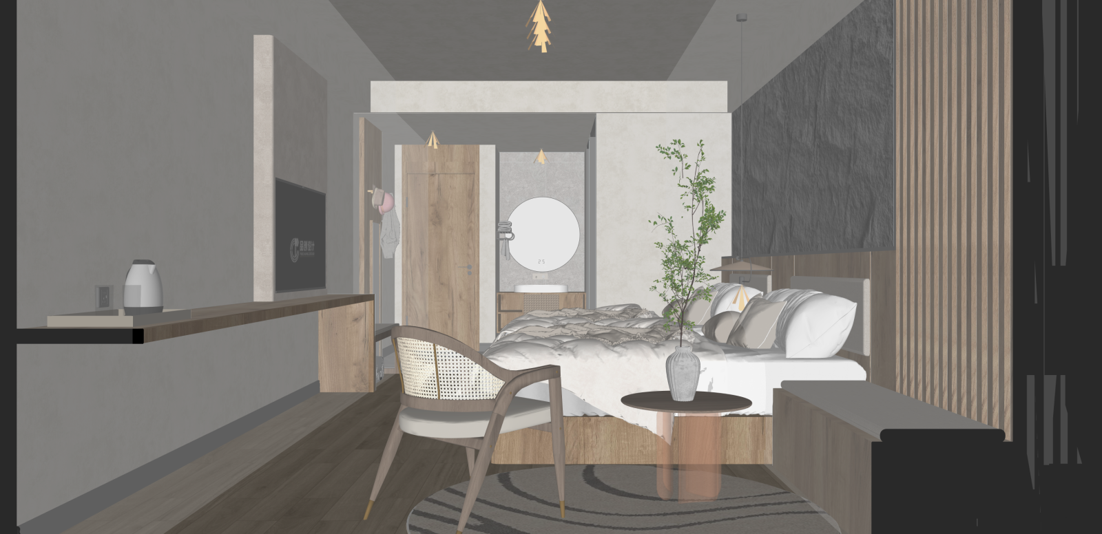 侘寂酒店客房SU模型下载【ID:1216029126】