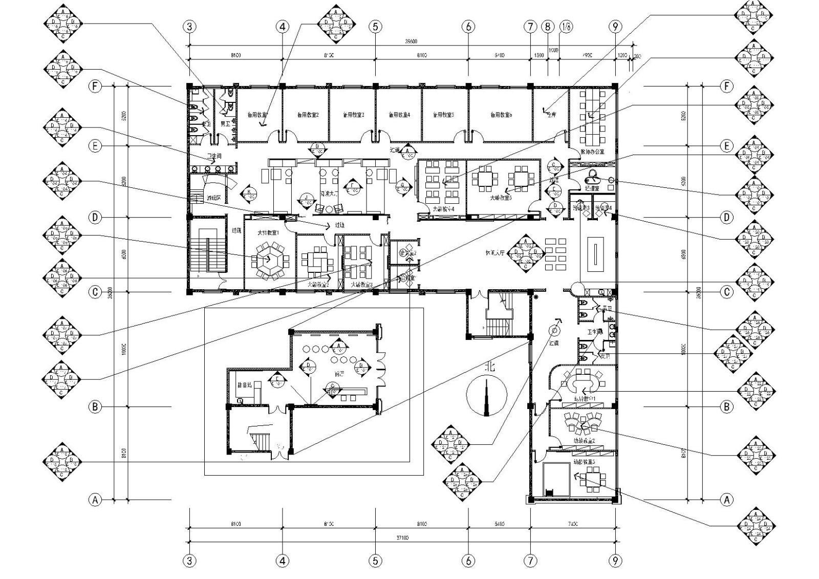江苏昆山英语培训中心全套施工图_效果图cad施工图下载【ID:1131206803】