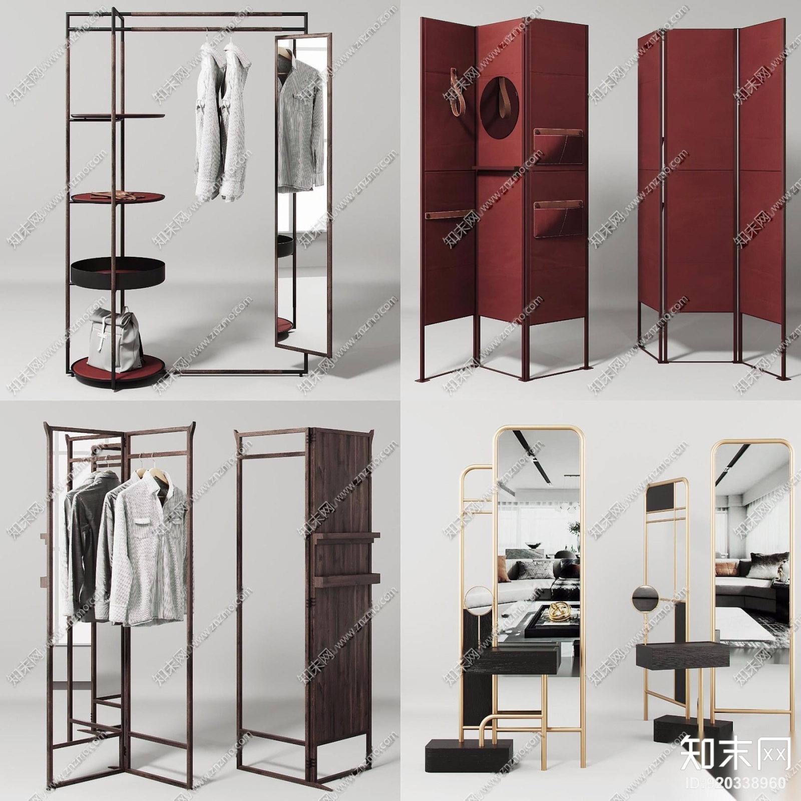 现代挂衣架衣服组合3D模型下载【ID:920338960】