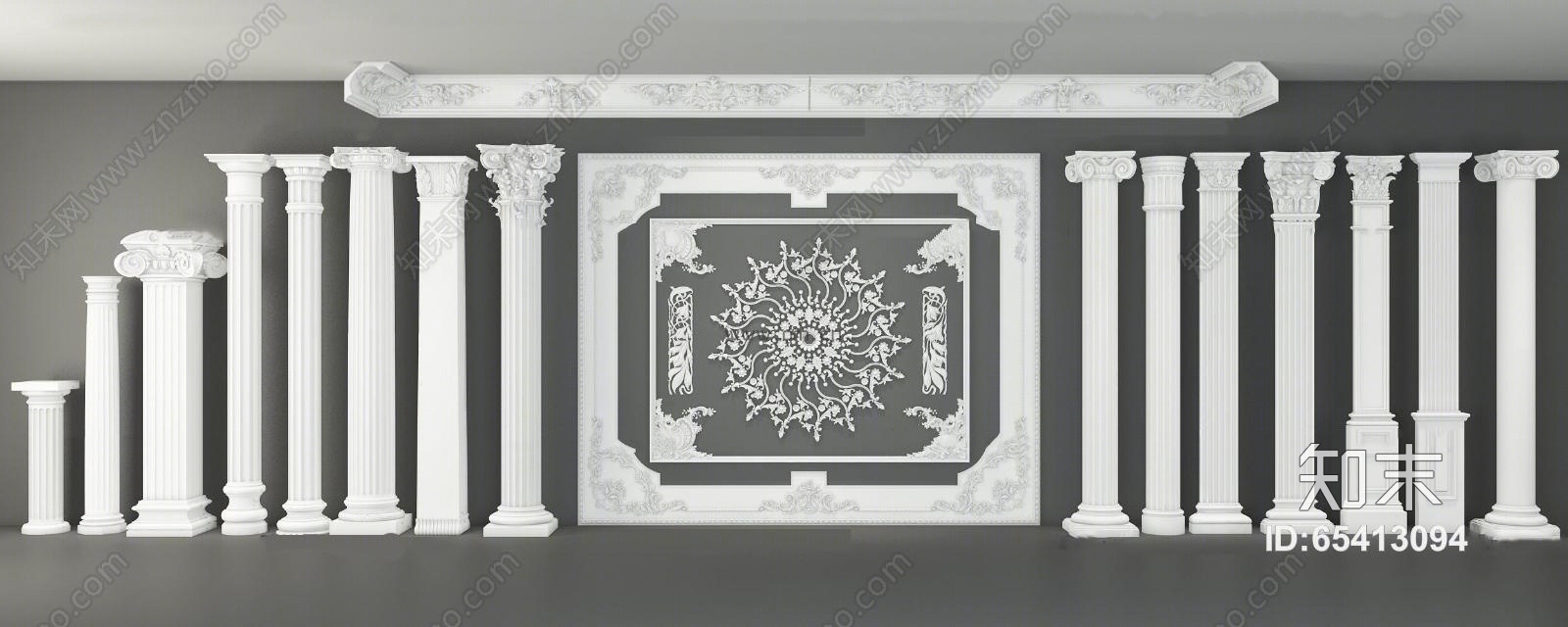 欧式石膏罗马柱雕花柱头组合3D模型下载【ID:65413094】