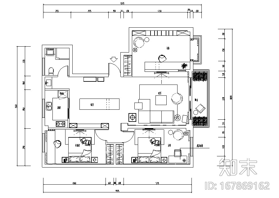 [新疆]三居室住宅设计施工图（附效果图）cad施工图下载【ID:167869162】