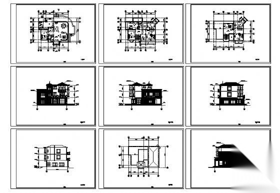 某小型三层别墅建筑方案图2cad施工图下载【ID:149921128】