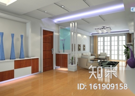 现代三居室内装修图（含效果图）cad施工图下载【ID:161909158】