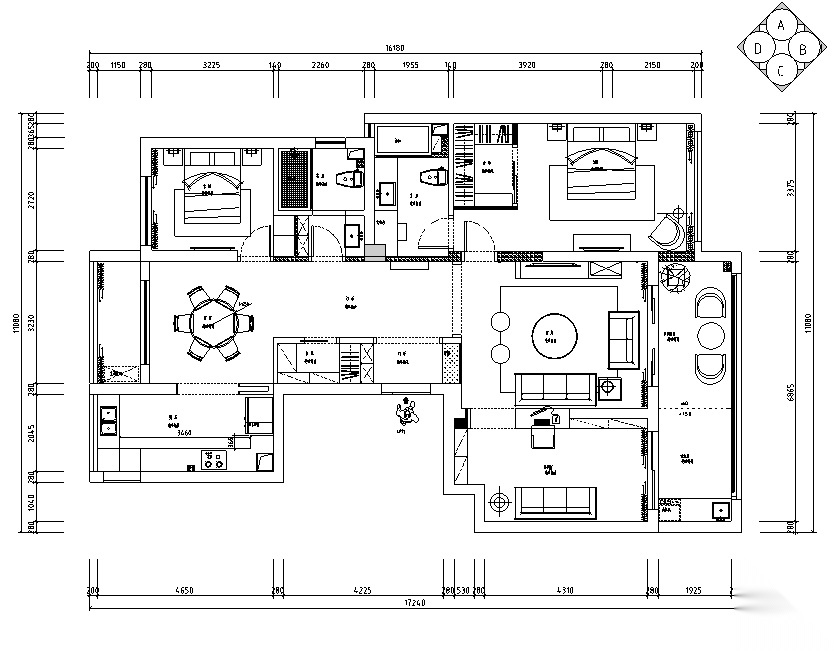御河湾140平米现代简约住宅设计施工图(附效果图+3D模型...施工图下载【ID:160100108】