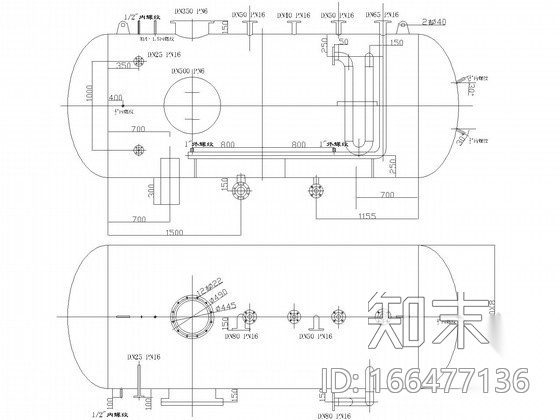 除氧器接管尺寸图cad施工图下载【ID:166477136】