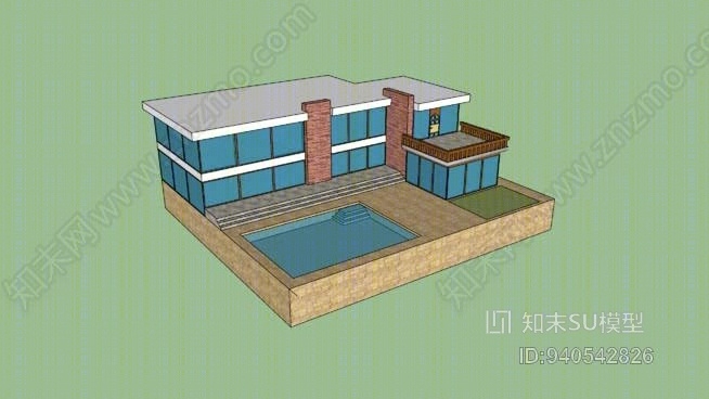 带游泳池的大别墅SU模型下载【ID:940542826】