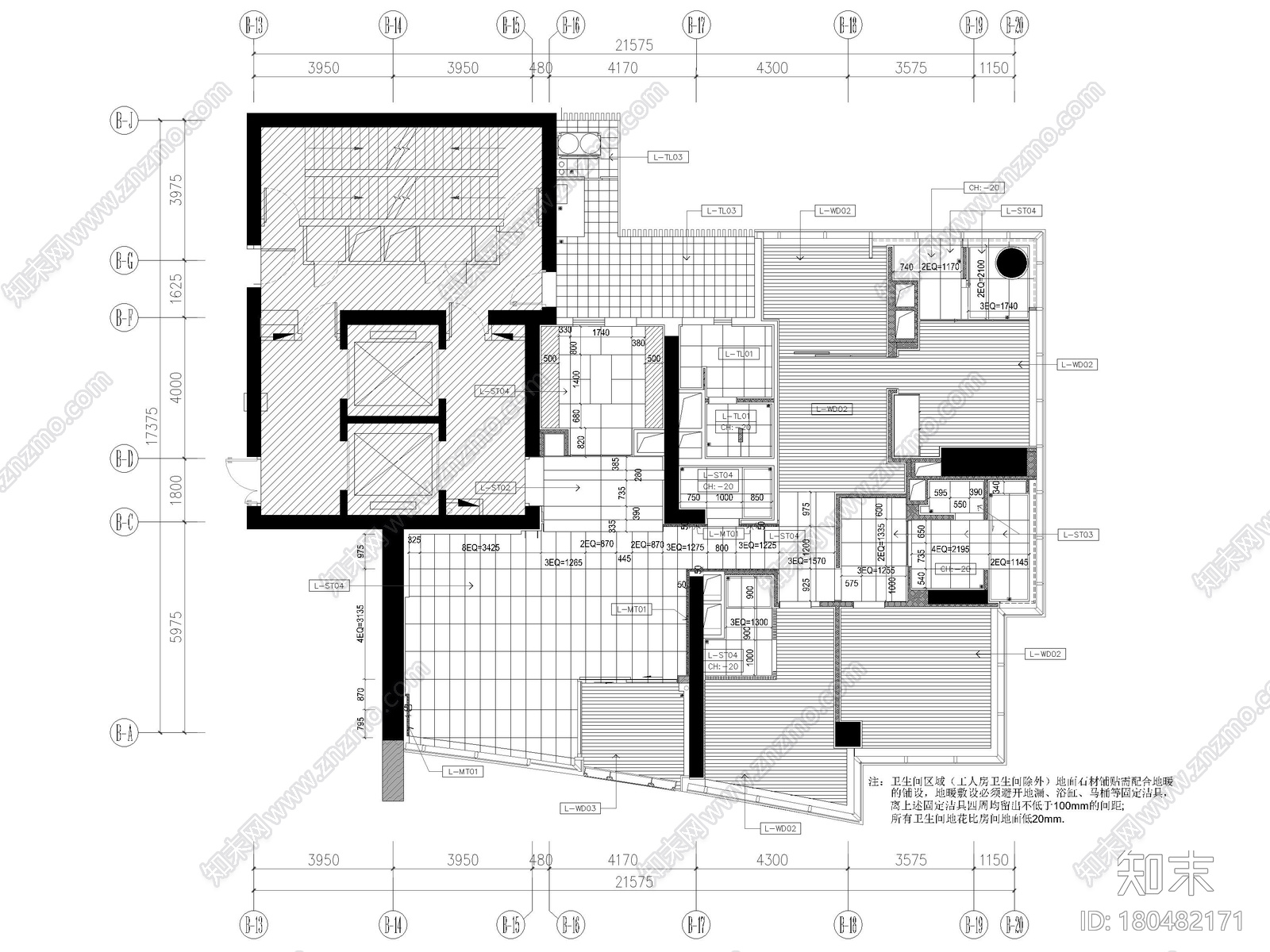 [珠江]240㎡现代三居家装样板间装修施工图施工图下载【ID:180482171】