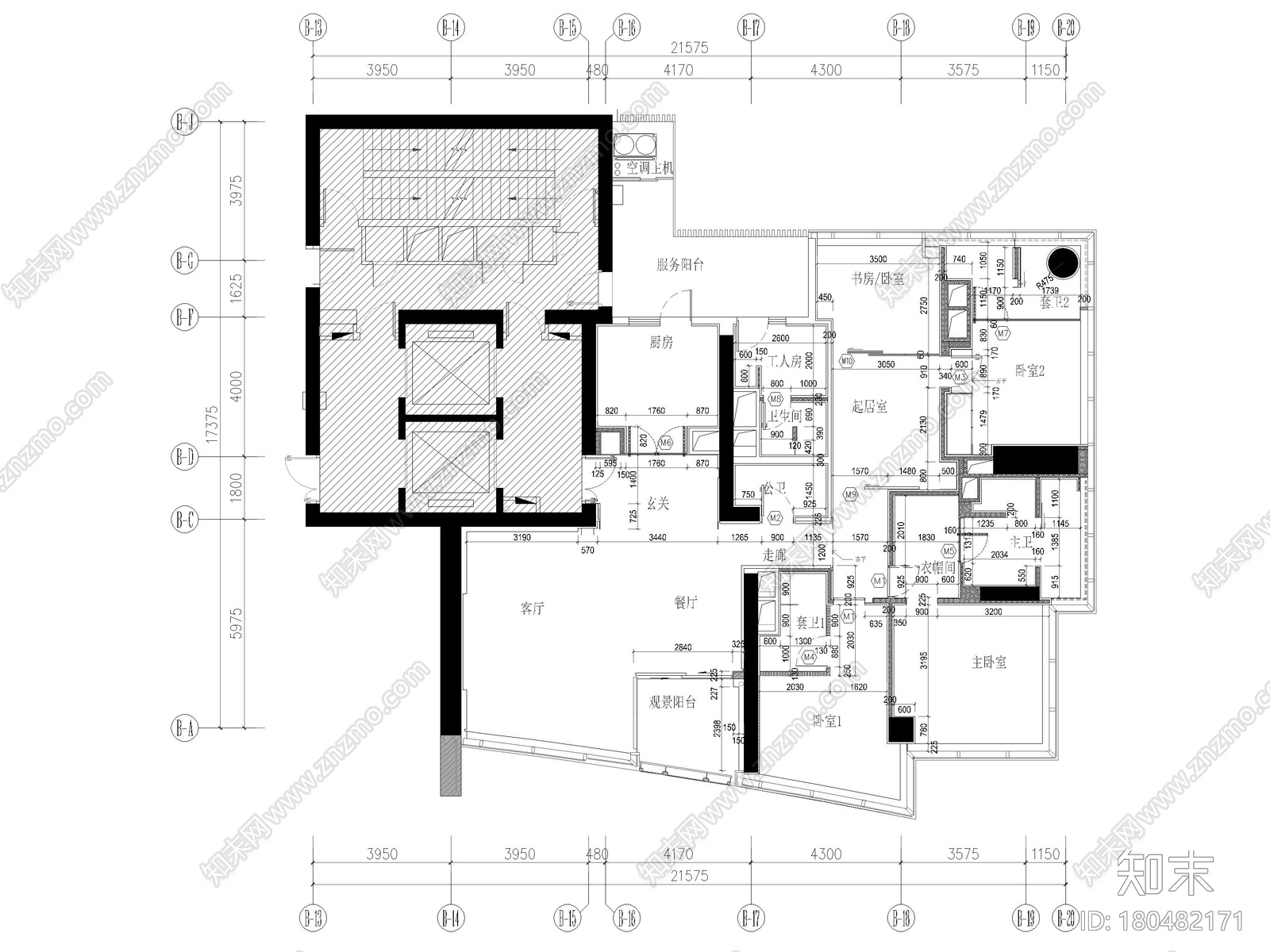 [珠江]240㎡现代三居家装样板间装修施工图施工图下载【ID:180482171】