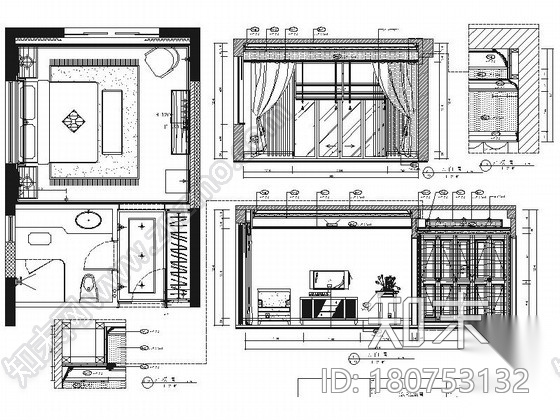 [深圳]半封闭式社区简欧四居室样板间装修施工图cad施工图下载【ID:180753132】