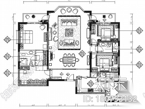 [深圳]半封闭式社区简欧四居室样板间装修施工图cad施工图下载【ID:180753132】