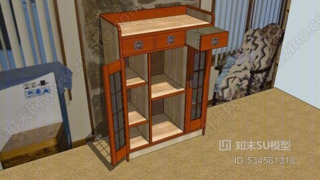 工艺品展示柜（胶合板硬木装饰版）SU模型下载【ID:534581318】