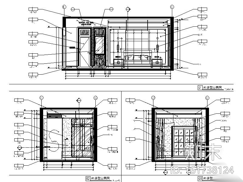 精品酒店A1房型客房设计施工图（含效果图）施工图下载【ID:161738124】