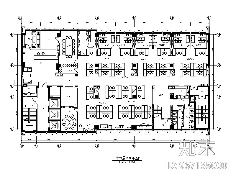 某现代简约办公楼设计CAD施工图（含效果图）施工图下载【ID:967135000】