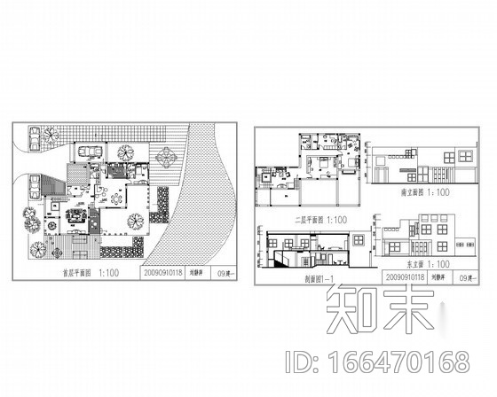 [课程设计]某二层独栋别墅建筑方案图cad施工图下载【ID:166470168】