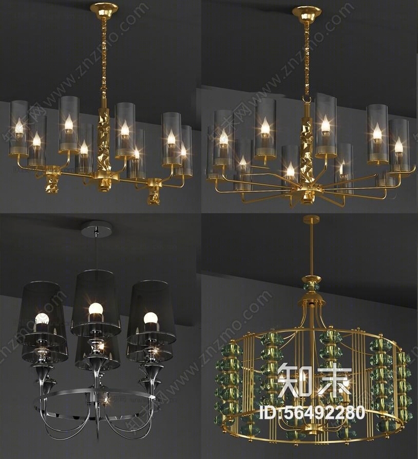 现代金属吊灯组合3D模型下载【ID:56492280】