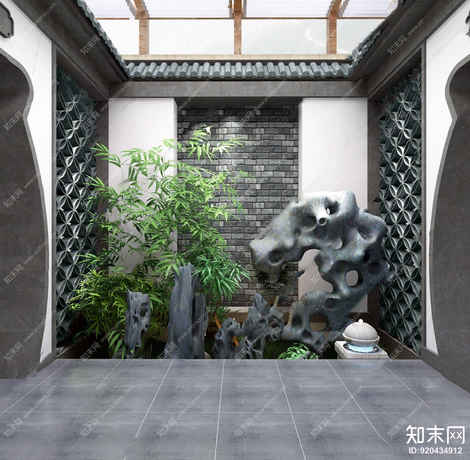 新中式庭院花园3D模型下载【ID:920434912】