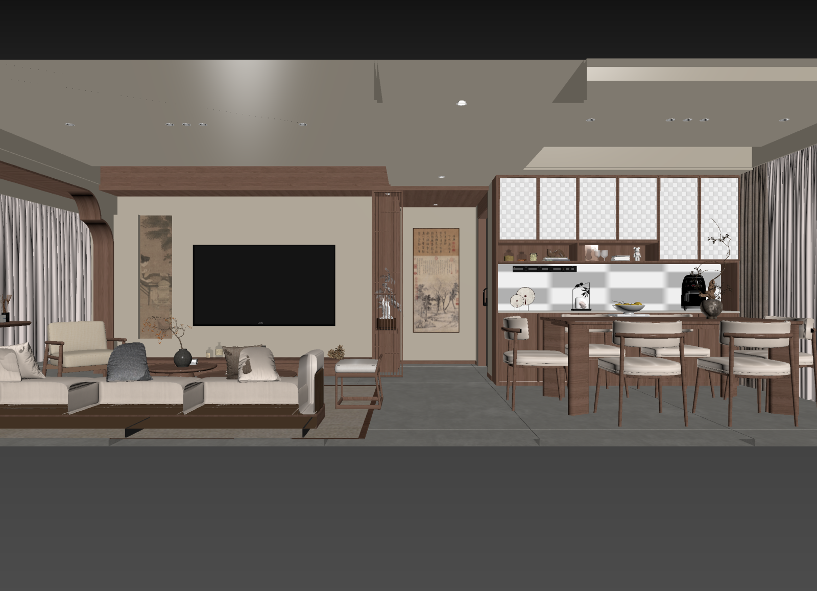 新中式客餐厅3D模型下载【ID:1215068357】