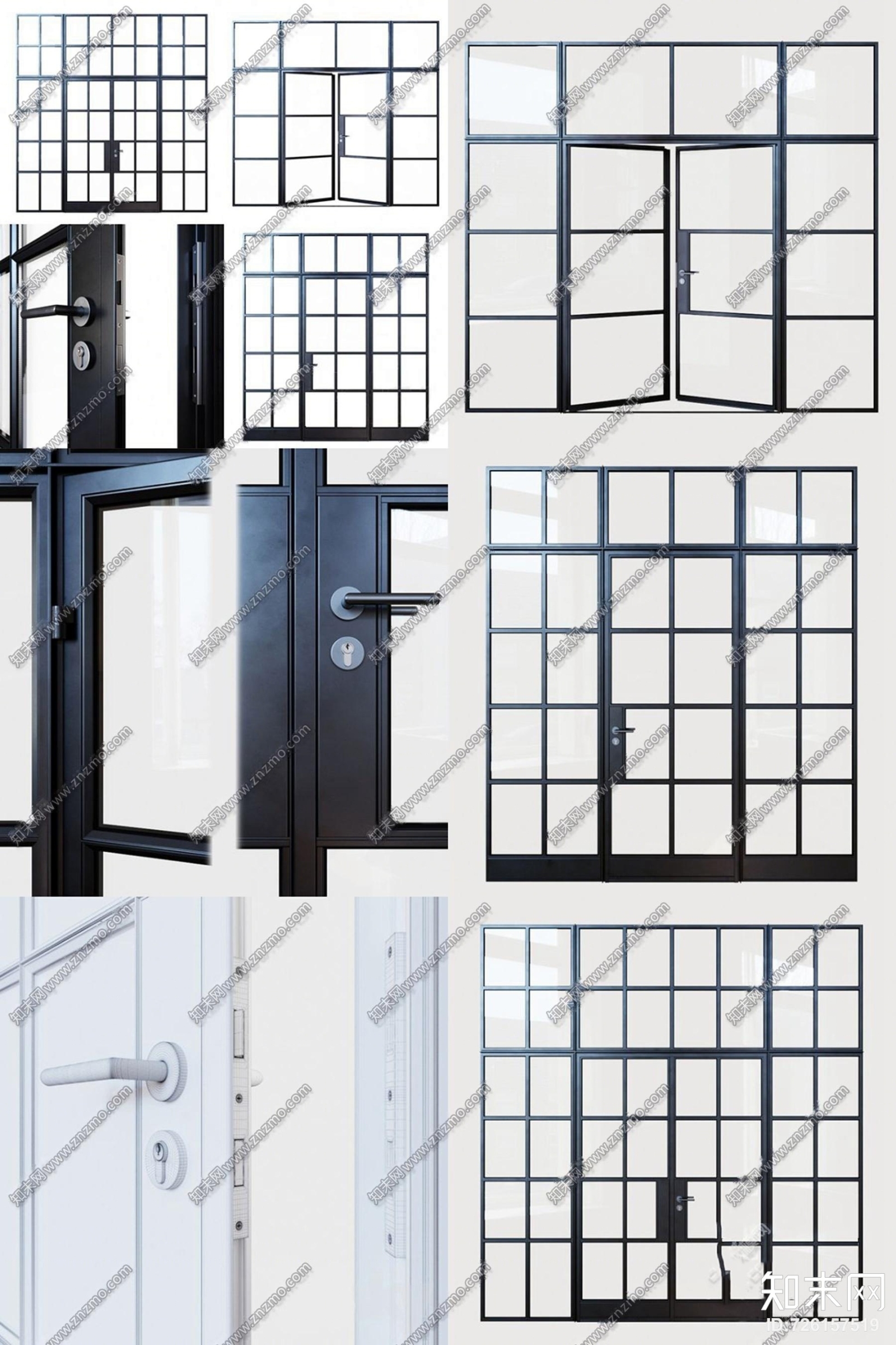 现代铝合金门窗组合3D模型下载【ID:726157519】