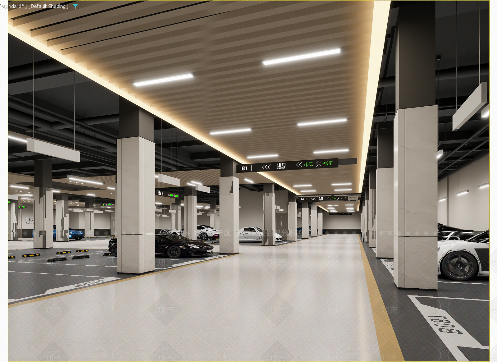 现代室内停车场3D模型下载【ID:1214922433】