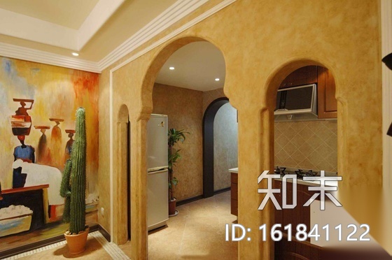 [武汉]异域风情三居室样板房施工图（含实景）cad施工图下载【ID:161841122】